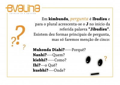 Cinq maniÃ¨res de poser des questions en Kimbundo, extrait de la page Facebook d'Evalina, avec permission. 