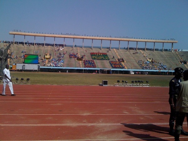 On Saturday, February 13, President Wade of Senegal addressed a nearly empty stadium at an independence celebration / Picture posted by @rignese on Twitpic.