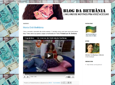 Screenshot of the satyrical blog, "Blog da Bethânia, 1 milhão de motivos para você acessar" (Blog of Bethânia, 1 million reasons for you to access).