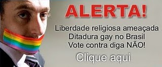 "Alerta! Liberdade religiosa ameaçada Ditadura gay no Brasil Vote contra diga não!" do blog Amigo de Cristo