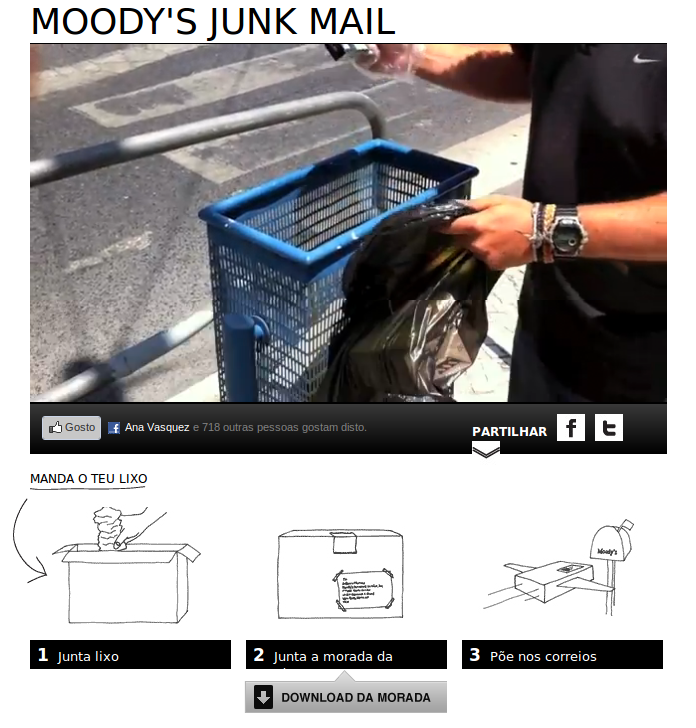 Instruções de envio de lixo para a Moodys no site LixoParaAMoodys.com