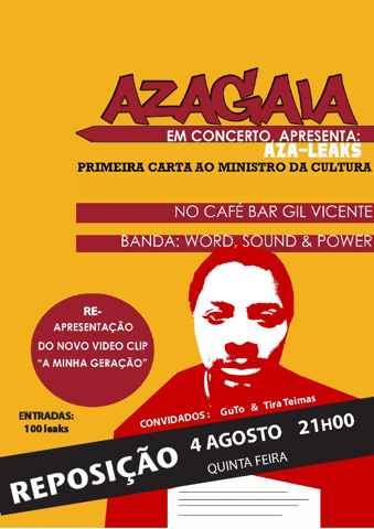 Cartaz de reposição da apresentação do novo álbum de Azagaia