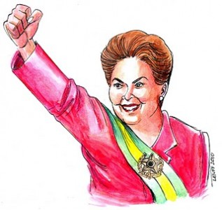 Dilma Rousseff. Cartoon under CC by Carlos Latuff.