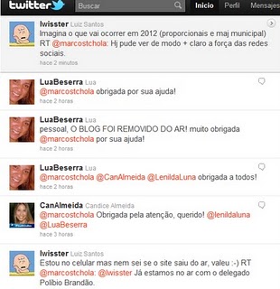 Screenshot of Twitter action from blog Jornal do Ócio