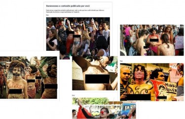 Photos censored by photos returned with black-outs on the profile of the SlutWalk of Belo Horizonte.