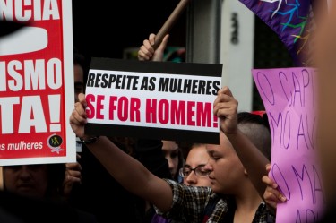 "If You're Man Enough, Respect Women".  Photo by Andre M. Chang copyright Demotix (04/06/2011), São Paulo, Brazil.
