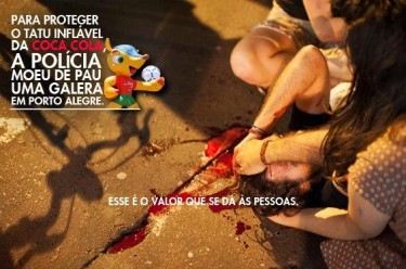 Mashup on a photo of the scene of police violence. Photo by Ramiro Furquim/Sul21.com.br used with permission