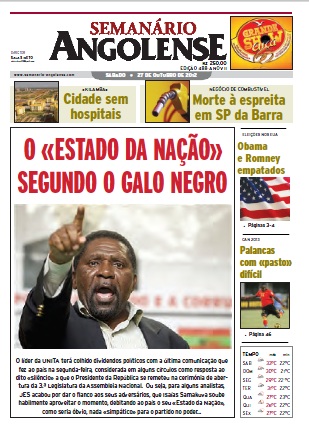 Copy of the cover of the censored <em>Semanário Angolense</em>. The speech given by Samakuva on October 23 is reproduced on pages 8, 9 and 10.