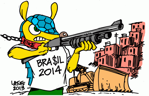 Mascota del Mundial 2014 por Carlos Latuff para la Agência Pública. 