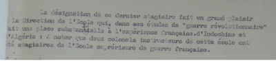 Fragmento de uno de los informes de Aussaresses en que recomienda nombres de militares ligados a la "escuela francesa" para puestos de alto rango. 