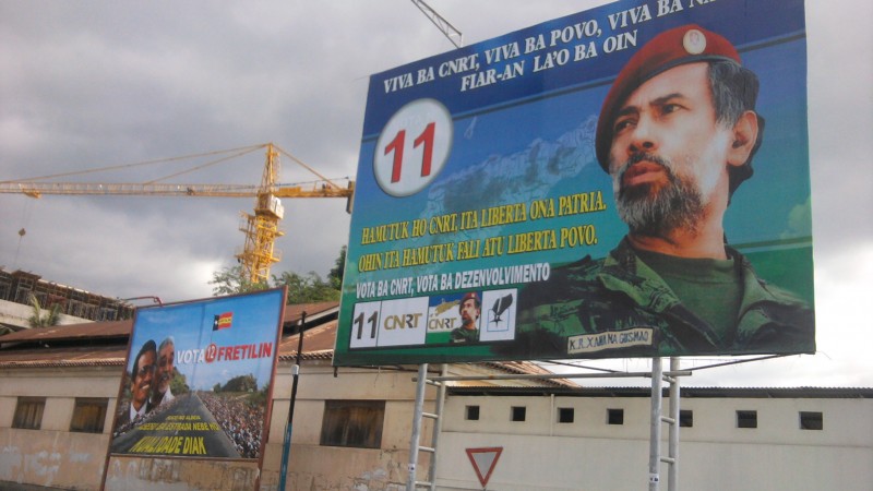 Cartaz eleitoral do CNRT com Xanana Gusmão das eleições  de 2012 em Dili. Foto arquivo: Manuel Ribeiro