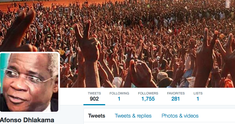 Captura de imagem da conta do Twitter de Afonso Dhalakma, lider da RENAMO